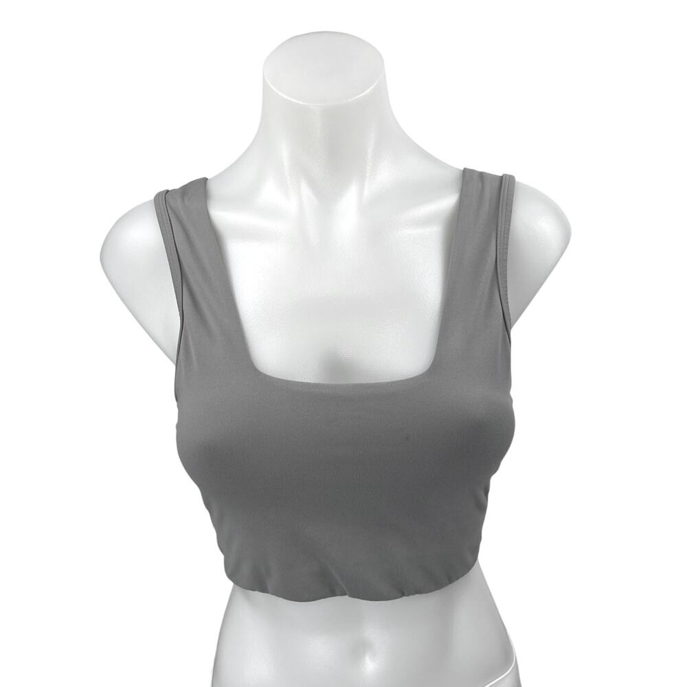 Women's Gray Sleeveless Square Neck Cami Camisole Sports Bra Crop Tank Top Sz S